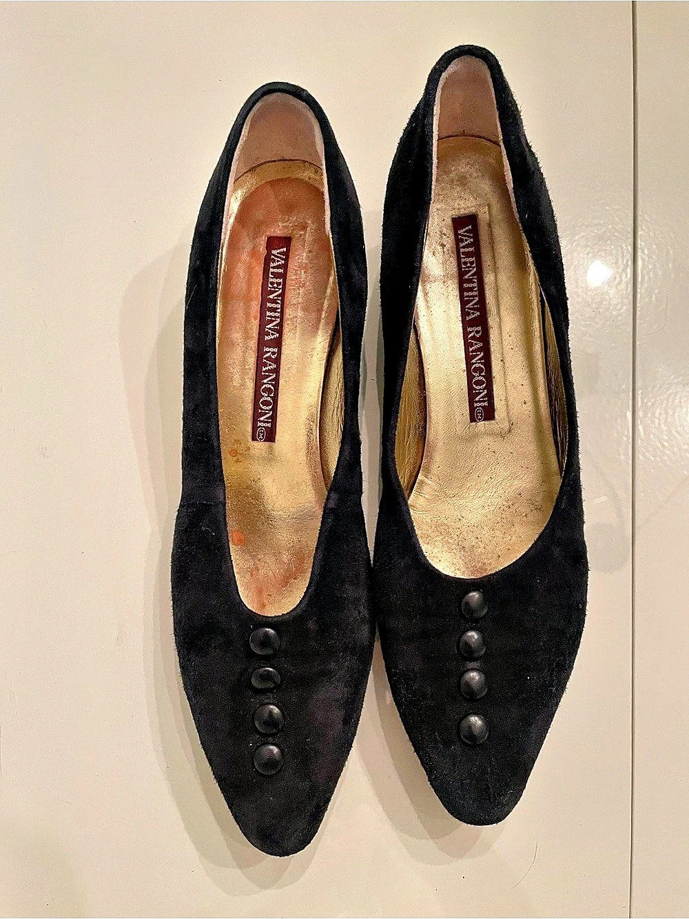 Valentina Rangoni Pointed Toe Button Heels Black US 7.5